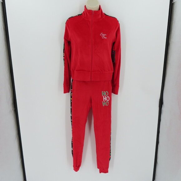 No Boundaries Juniors XS 1 Red Velour Tracksuit Cat Print Christmas Holiday NEW - Picture 14 of 15